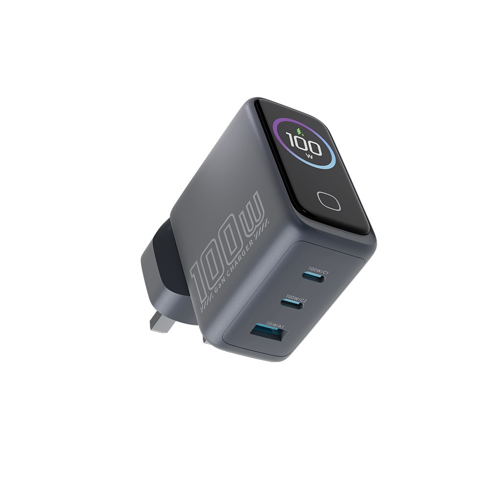 شارژر دیواری پاورولوژی 100W مدل Voltflow PWCUQC070GY - زاویه بالا برای نمایش ابعاد محصول