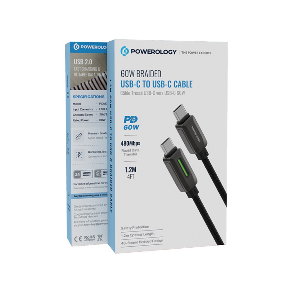 کابل بافته‌شده USB-C به USB-C توان ۶۰ - نمای کلی محصول در حالت خاموش