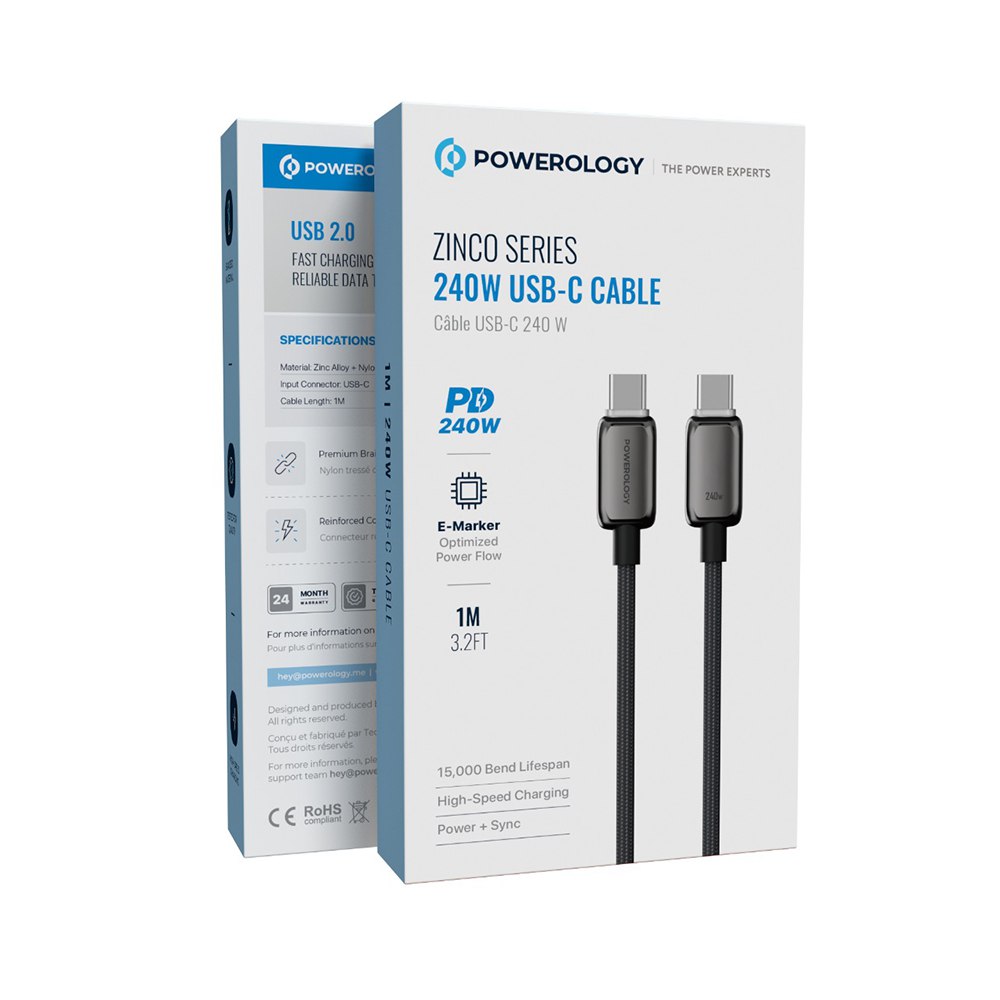 کابل USB-C سری Zinco با توان ۲۴۰ - زاویه سه‌رخ برای نمایش حجم محصول