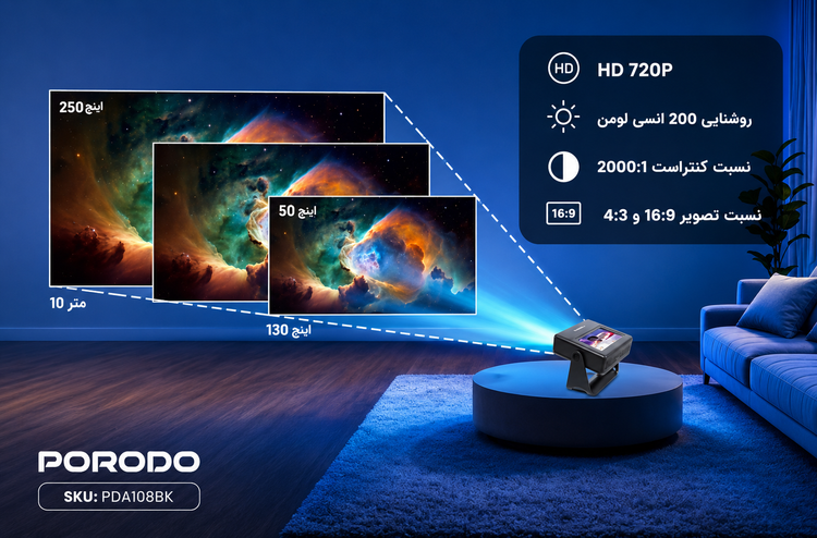 ویدئو پروژکتور هوشمند پرودو مدل PDA10B با - کیفیت اجرا و پرداخت سطح محصول