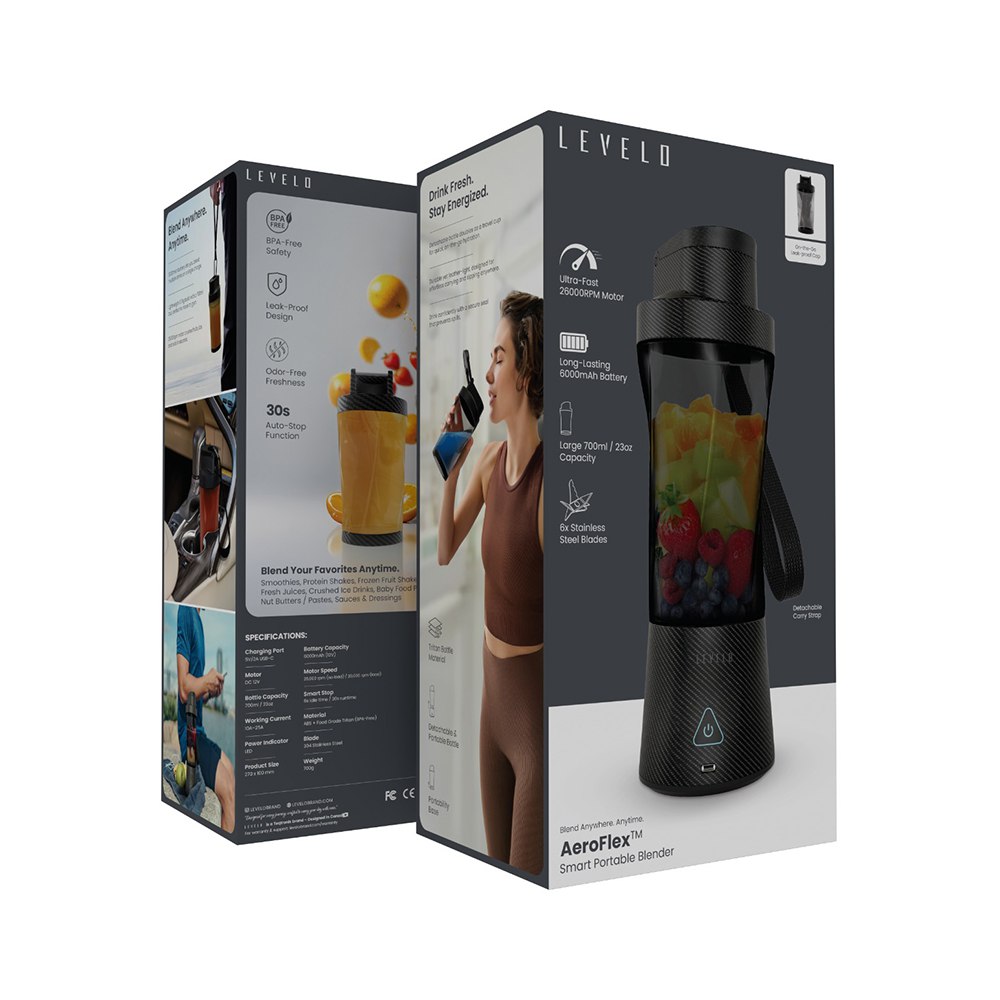 مخلوط کن شارژی لِوِلو مدل LVL-AEROFX-BLNDR-STR ظرفیت - جزئیات پورت‌ها و دکمه‌های محصول