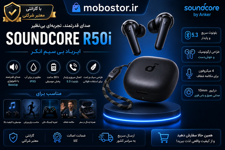 هدفون بی سیم اَنکر مدل Soundcore R50i - جزئیات پورتها و دکمههای محصول