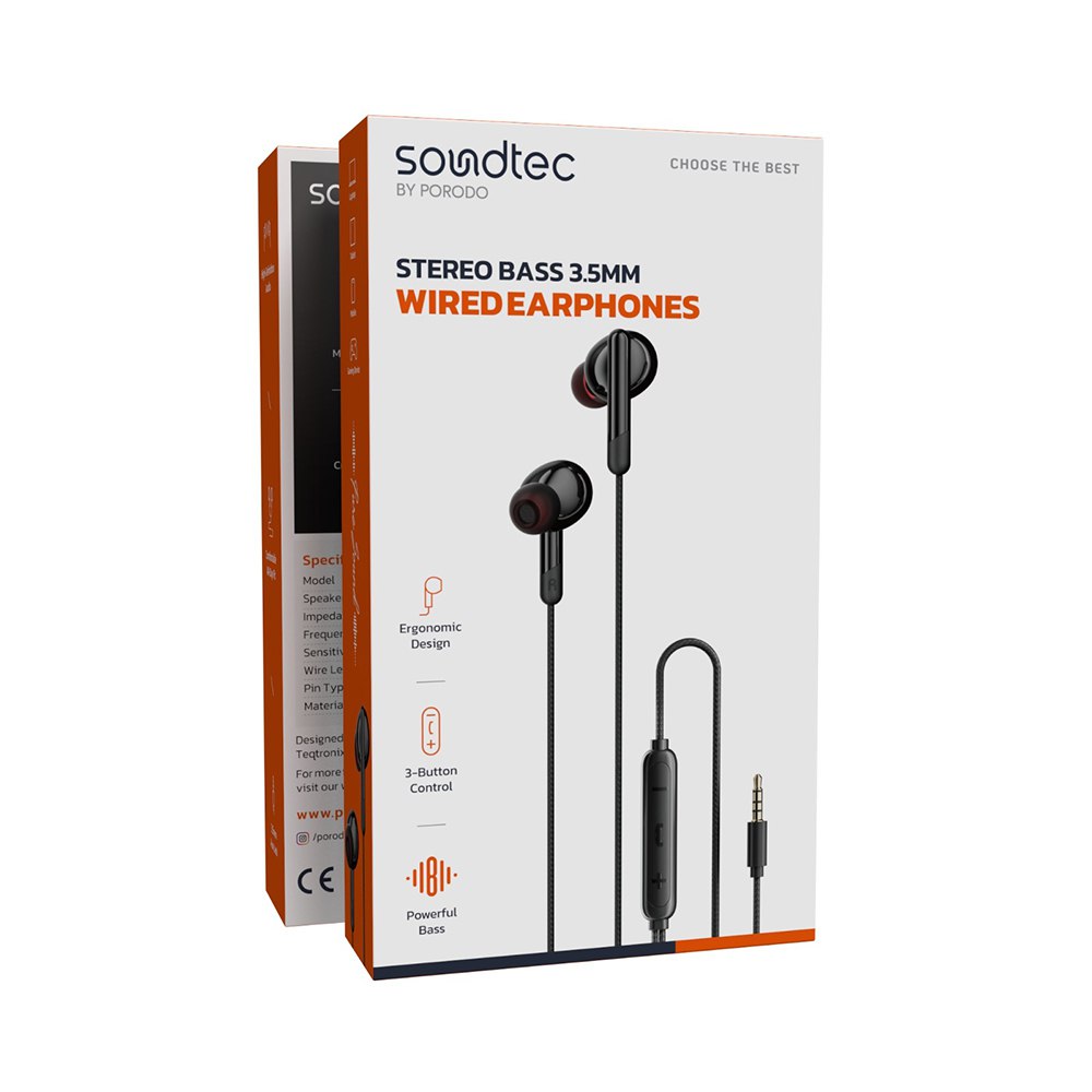 هدفون سیمی Soundtec by Porodo مدل PDWEC25BK - جزئیات پورت‌ها و دکمه‌های محصول