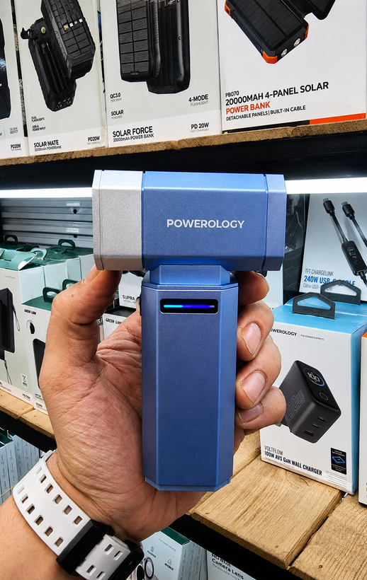 جت فن پاورولوژی مدل PWMY96005BU شارژی و - مقایسه اندازه محصول با اشیای روزمره