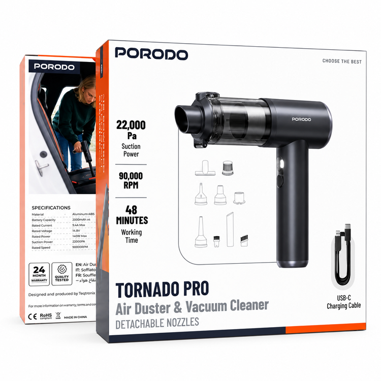 جت فن و جارو شارژی پرودو Tornado - نمای نزدیک از متریال و کیفیت ساخت