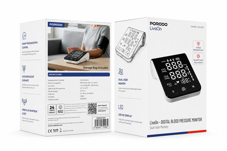 فشارسنج دیجیتال بازویی پرودو LiveOn مدل PDB01A2WH - نمای نزدیک از جزئیات و طراحی