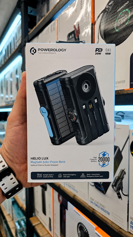 پاوربانک خورشیدی پاورولوژی Helio Lux 20000mAh مدل - نمای کامل محصول از زاویه اصلی