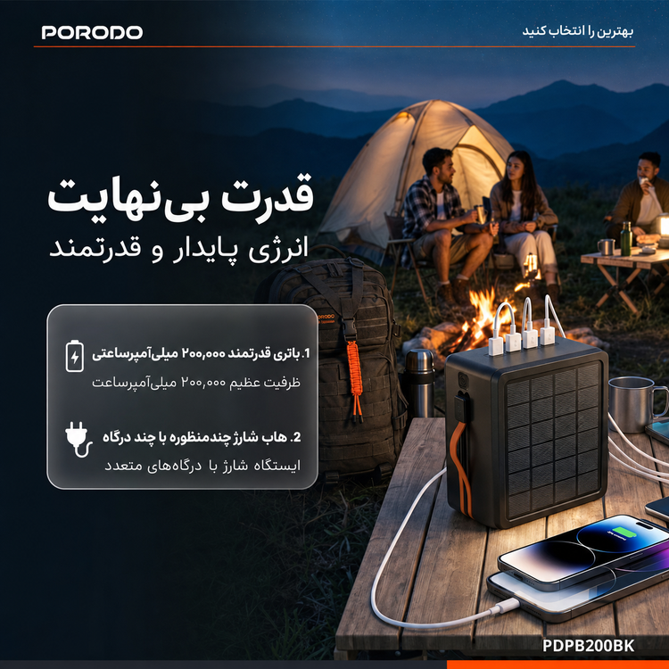 پاوربانک خورشیدی 200،000 میلیآمپرساعت پرودو مدل Laros - نمای کاربردی هنگام استفاده