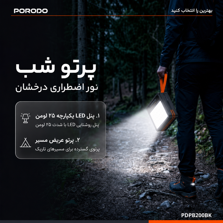 پاوربانک خورشیدی 200،000 میلیآمپرساعت پرودو مدل Laros - جزئیات نمایشگر یا صفحه محصول