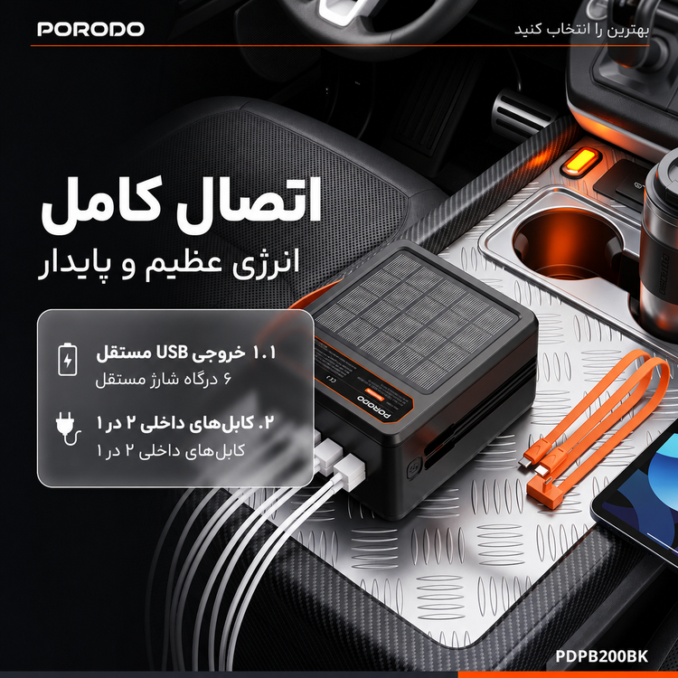 پاوربانک خورشیدی 200،000 میلیآمپرساعت پرودو مدل Laros - نمای نزدیک از متریال و کیفیت ساخت