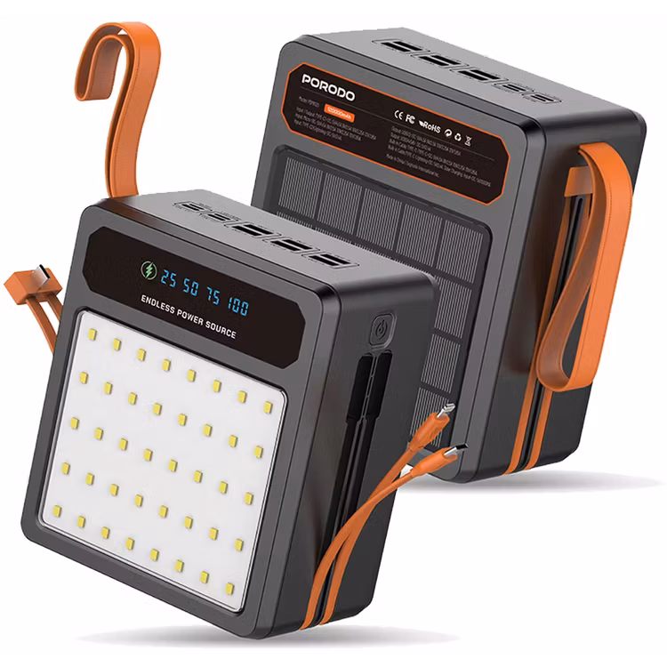 پاوربانک خورشیدی 160000 میلی‌آمپر Porodo LAROS PDPB160BK - زاویه سه‌رخ برای نمایش حجم محصول