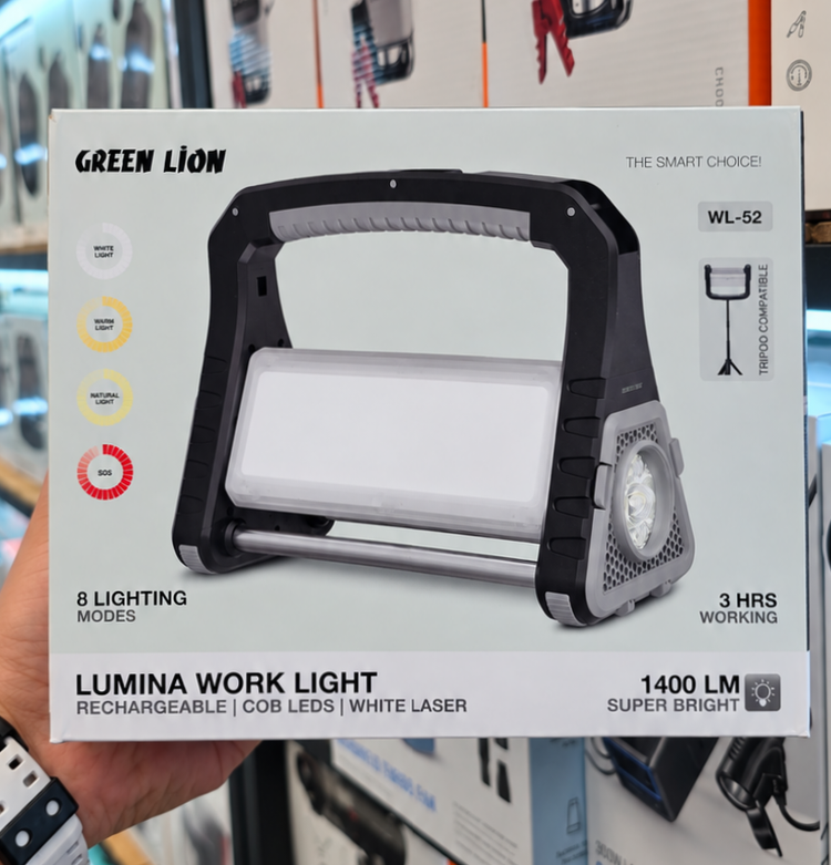 چراغ کار شارژی گرین لاین مدل Lumina - مقایسه اندازه محصول با اشیای روزمره