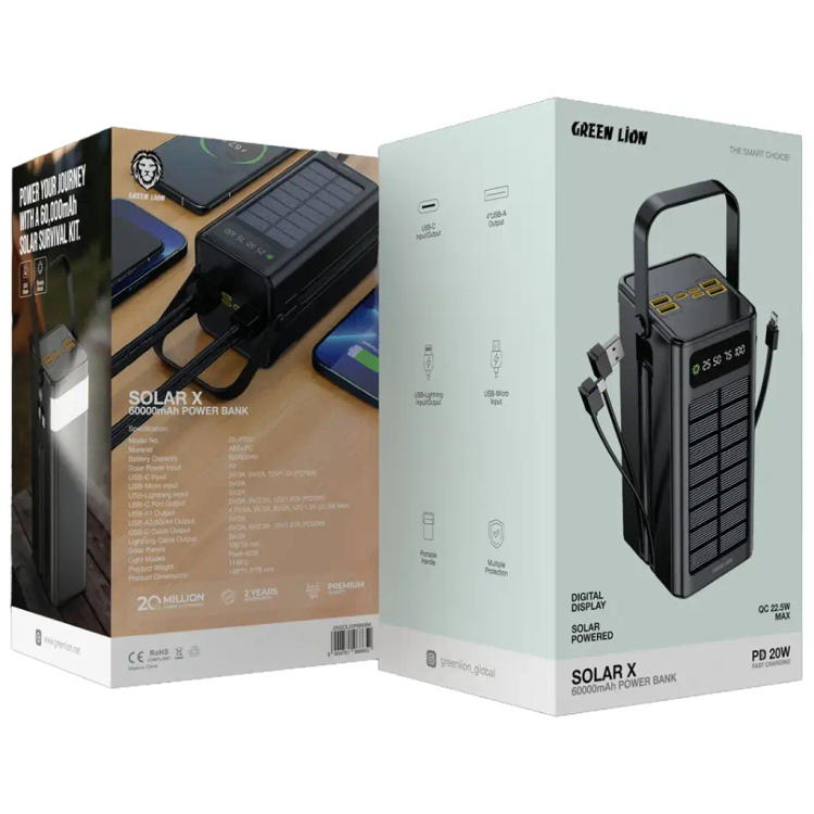 پاوربانک خورشیدی گرین لاین Solar X ظرفیت - زاویه جانبی محصول
