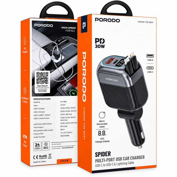 شارژر فندکی خودرو Porodo Spider Multi-Port USB - نحوه اتصال و نصب محصول