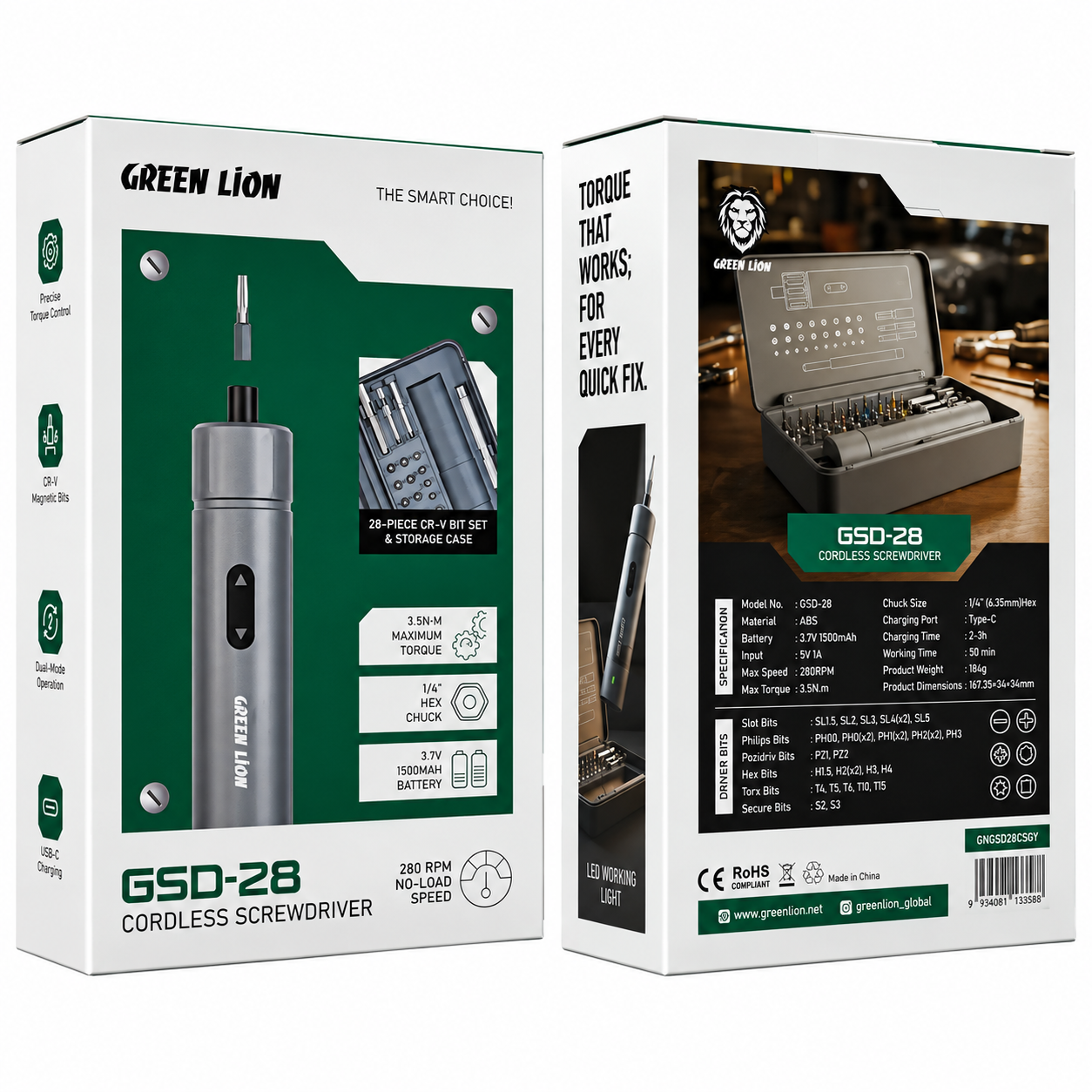 پیچگوشتی شارژی گرین لاین GSD-28 برای استفاده - نمای پشت محصول