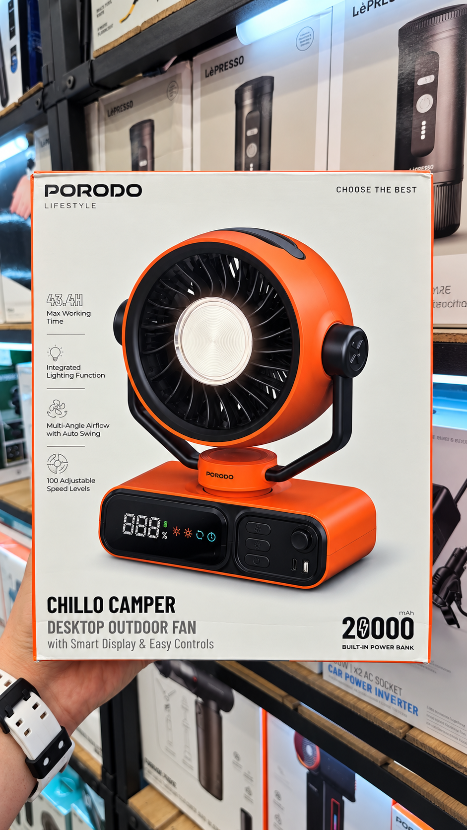 پنکه شارژی رومیزی کمپینگ پرودو Porodo Chillo - برچسب مشخصات و اطلاعات فنی