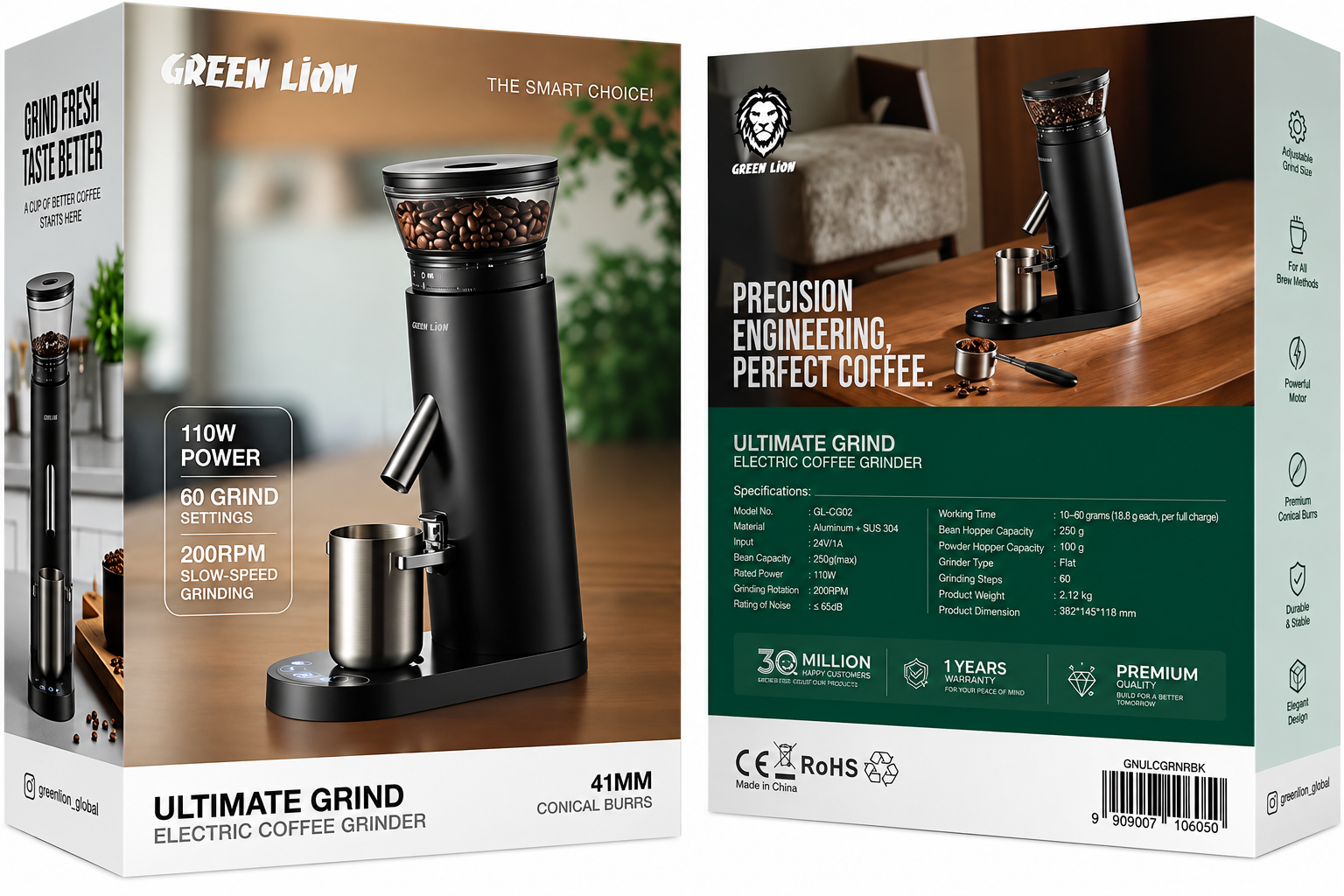 آسیاب قهوه برقی گرین لاین مدل Ultimate - جزئیات پورتها و دکمههای محصول